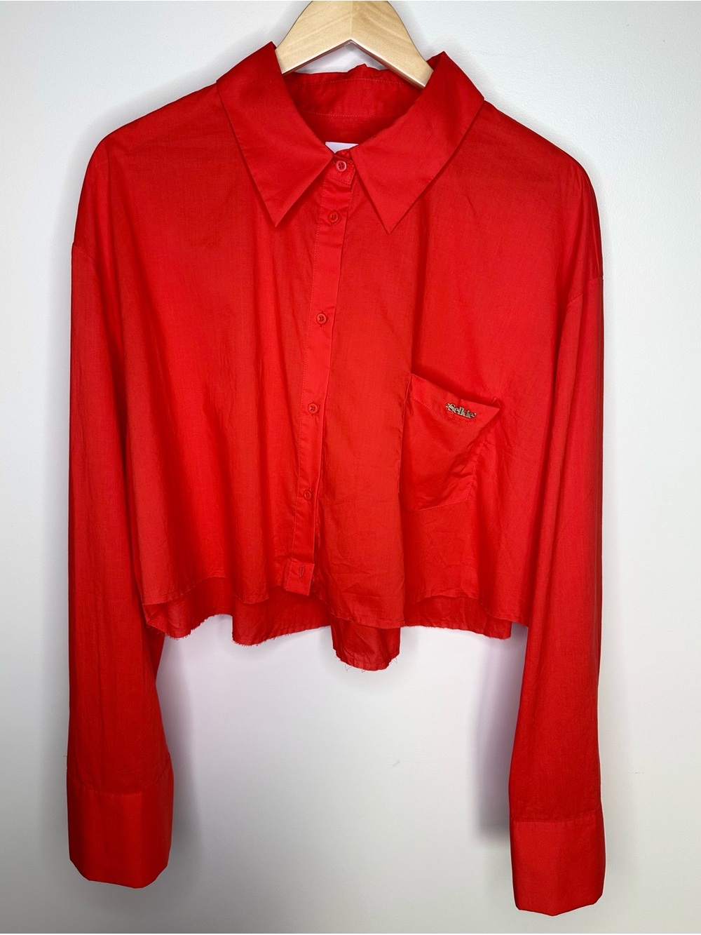 Selkie‎ Red Cropped Blouse - Button up Cotton Crop Top - XXL